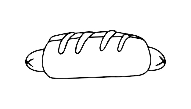 Salchicha hotdog en un bollo con mostaza comida comida rápida dudl dibujos animados lineales para colorear