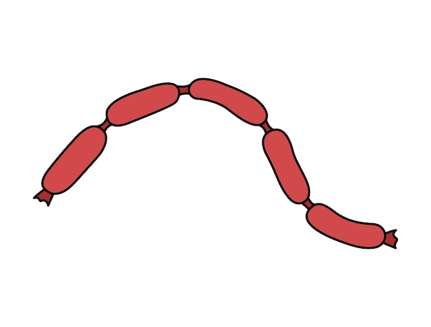Salchichas vector garabato elemento aislado Esquema ilustración de pocas salchichas tradicionales juntas Carne comida semiacabada Garabatos coloridos lindos dibujados a mano