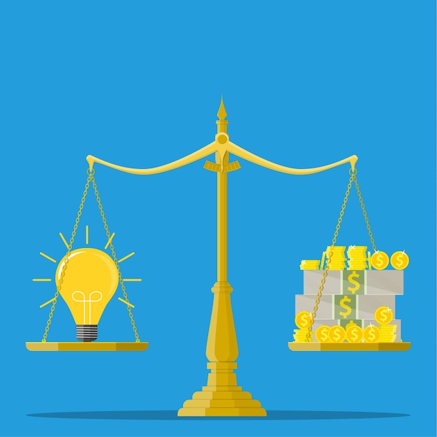 Saldo de pila de idea y dinero en libra