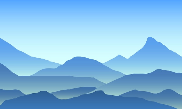 Salida del sol en las montañas. Paisaje de montañas de color. Senderismo - vista de la mañana. Fondo de vector.