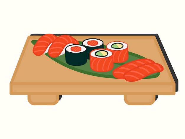 Salmon Sushi Maki Sashimi rolls set comida japonesa comida dibujada a mano ilustración vectorial