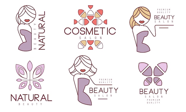 Salón de cosméticos Etiquetas de calidad premium Conjunto Belleza natural Cosméticos orgánicos Insignias Ilustración vectorial