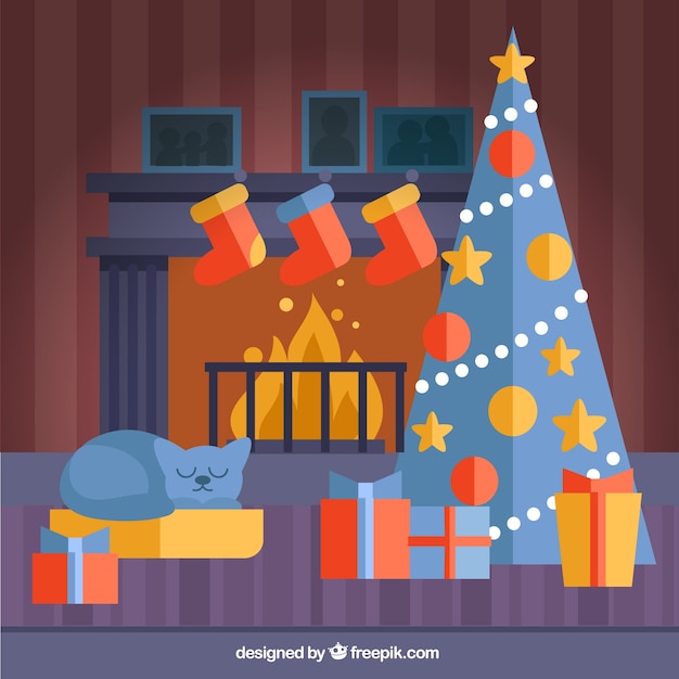 Vector salón lindo de navidad en diseño plano