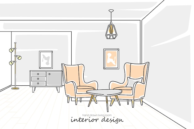 Salón moderno dibujado a mano