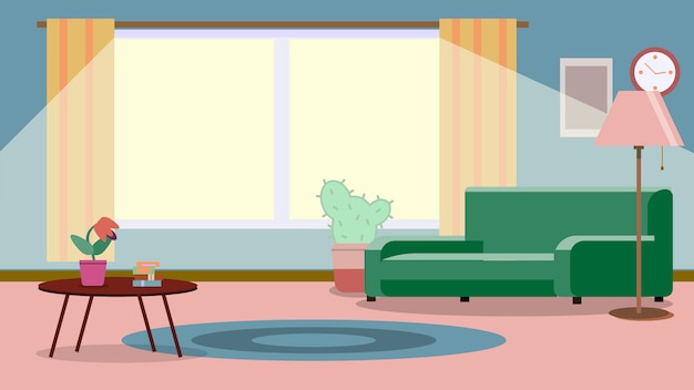 Salón con muebles. interior acogedor con sofá en salón. ilustración de estilo plano