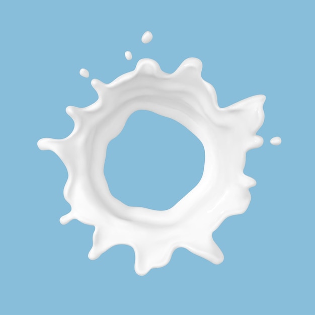 Salpicadura de leche aislada sobre fondo azul Producto lácteo natural yogur o crema salpicada con gotas voladoras Ilustración vectorial realista