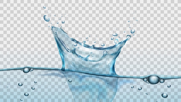 Vector salpicaduras de agua con gotas y burbujas sobre fondo transparente