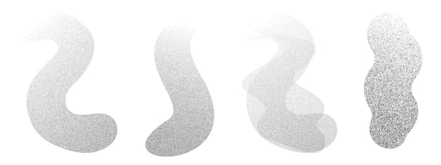 Las salpicaduras de carbón de madera con textura punteada aisladas en la ilustración vectorial de fondo blanco