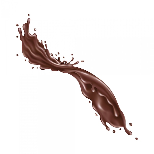 Vector salpicaduras de chocolate líquido sobre un fondo blanco.