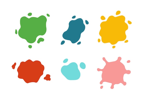 Salpicaduras de color con diferentes tonos y formas Manchas vectoriales gotas estilo de dibujos animados