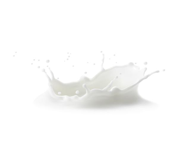 Salpicaduras de corona de leche, salpicaduras y gotas lechosas blancas