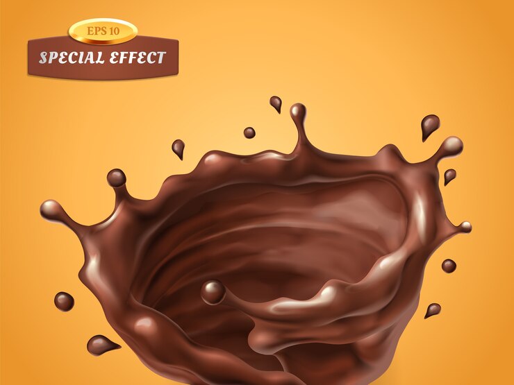 Vector salpicaduras de crema o salsa de chocolate torbellino aislado sobre fondo naranja