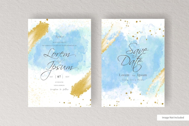 Salpicaduras de invitación de boda de acuarela colorida con fluido dinámico abstracto