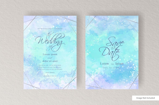 Salpicaduras de invitación de boda de acuarela colorida con fluido dinámico abstracto