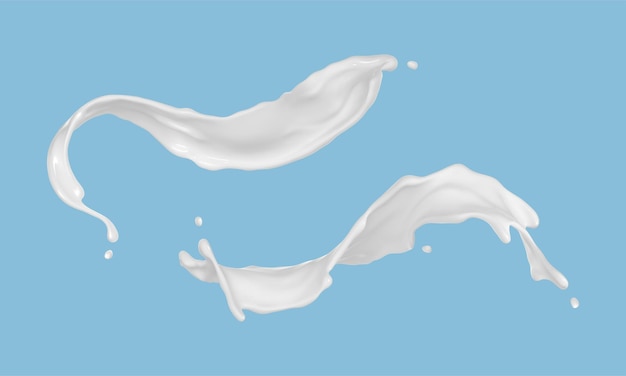 Salpicaduras de leche aisladas sobre fondo azul Vector ilustración realista