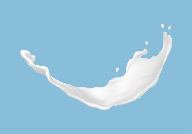 Salpicaduras de leche con gotas voladoras aisladas sobre fondo azul ilustración vectorial realista