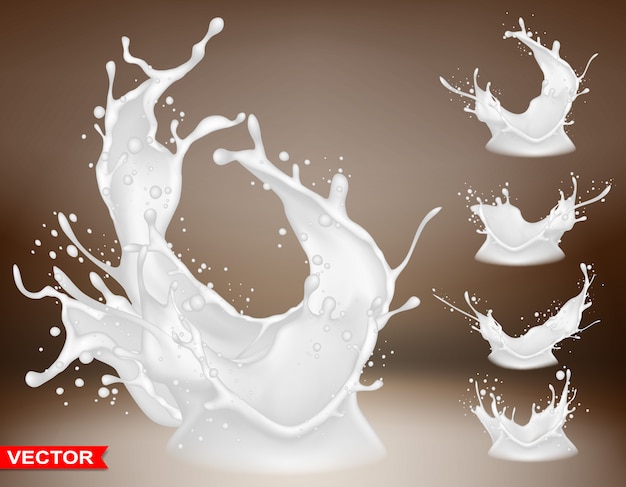 Vector salpicaduras de leche realistas y corona