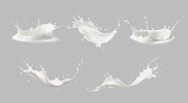 Salpicaduras de leche realistas u olas con gotas.