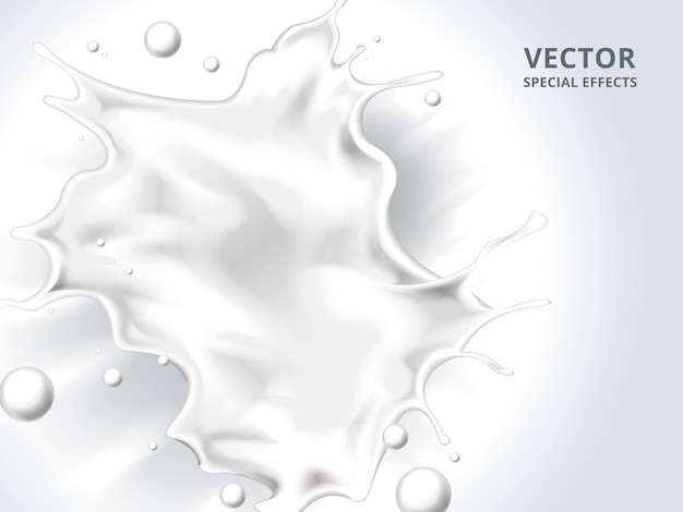 Vector salpicaduras de líquido de leche blanca, ilustración 3d