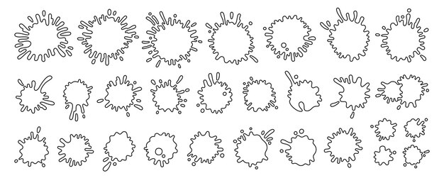 Salpicaduras de pintura salpicaduras de contorno conjunto mancha salpicaduras formas de contorno líquidos línea de goteo tinta c vector