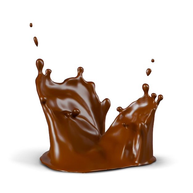 Salpicaduras realistas de chocolate derretido Líquido en forma de corona salpicaduras y gotas hacia arriba