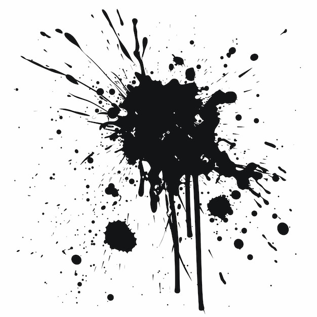 Salpicaduras de tinta negra en un fondo blanco aislado Ilustración vectorial de diseño plano
