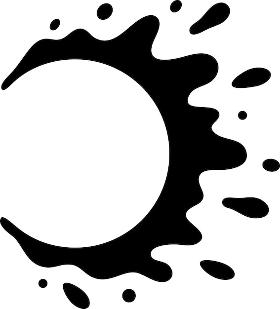 Las salpicaduras de tinta negra sobre un fondo blanco forman una forma circular dinámica para el diseño de imágenes artísticas modernas minimalistas aisladas con un amplio espacio de copia para la creatividad