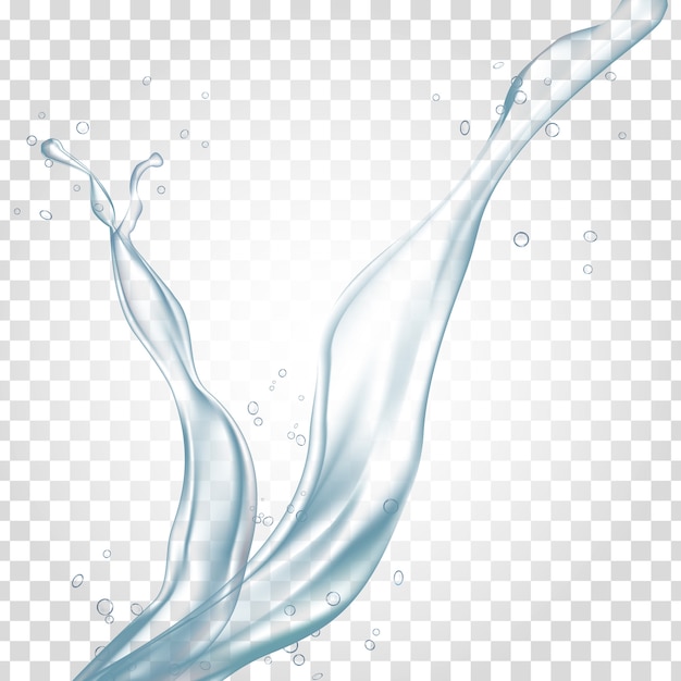 Vector salpicaduras transparentes de agua y gotas de agua.