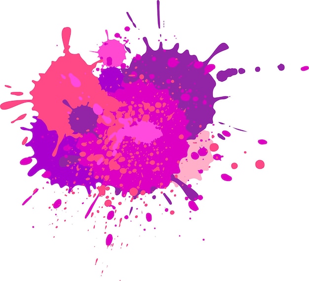 Las salpicaduras vibrantes y salpicadures de pintura rosa y púrpura crean un diseño abstracto enérgico y dinámico sobre un fondo blanco limpio perfecto para agregar un toque de color y talento artístico