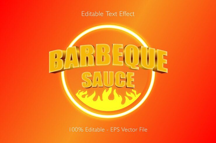 Vector salsa barbacoa efecto de texto editable 3d relieve diseño de estilo degradado