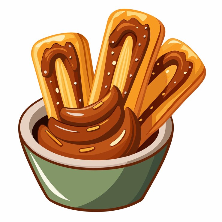 Vector salsa de chocolate con ilustración vectorial de churros aislada sobre un fondo blanco