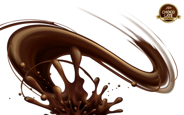 Vector salsa de chocolate que fluye aislado sobre fondo blanco.