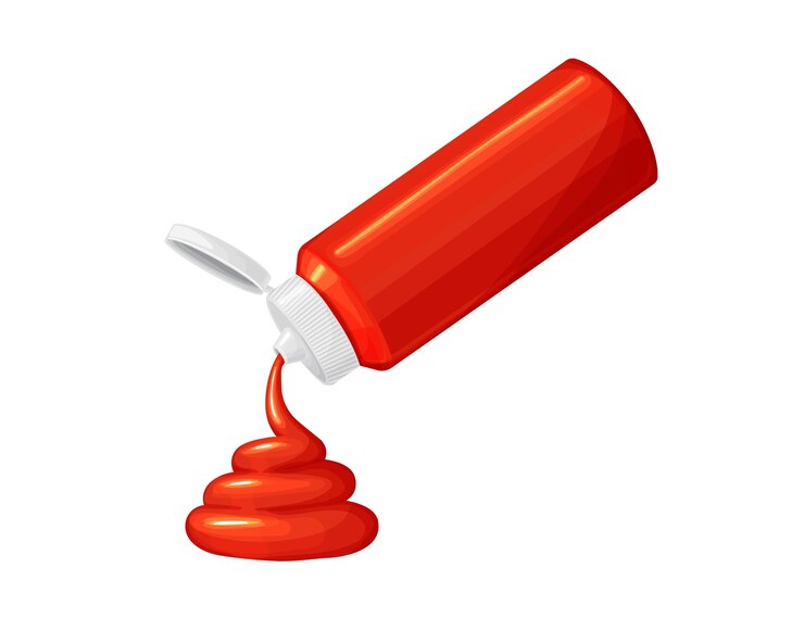 Vector salsa de ketchup de tomate rojo en botella con remolino ilustración de dibujos animados