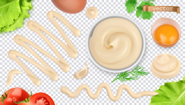 Salsa de mayonesa. Conjunto realista 3d