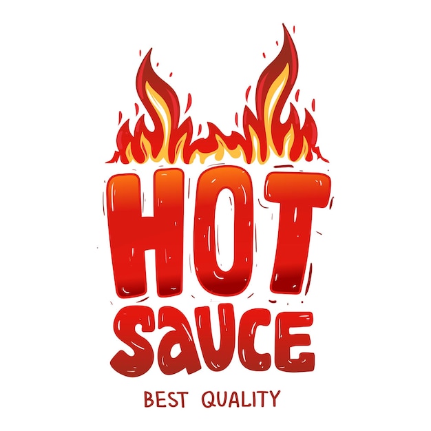 Salsa picante Fiery Ilustración para la etiqueta botella pimienta picante Fuego de llama por encima tipografía dibujada a mano
