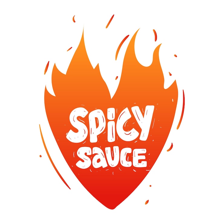 Vector salsa picante ilustración de fuego de llama silueta del corazón logotipo de etiqueta vectorial