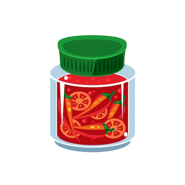 Vector salsa picante en tarro transparente icono de vector plano aislado sobre fondo blanco de manera simplificada