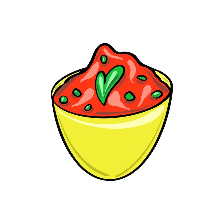 Vector salsa de salsa picante mexicana en un lindo estilo de dibujos animados. platillo tradicional mexicano.