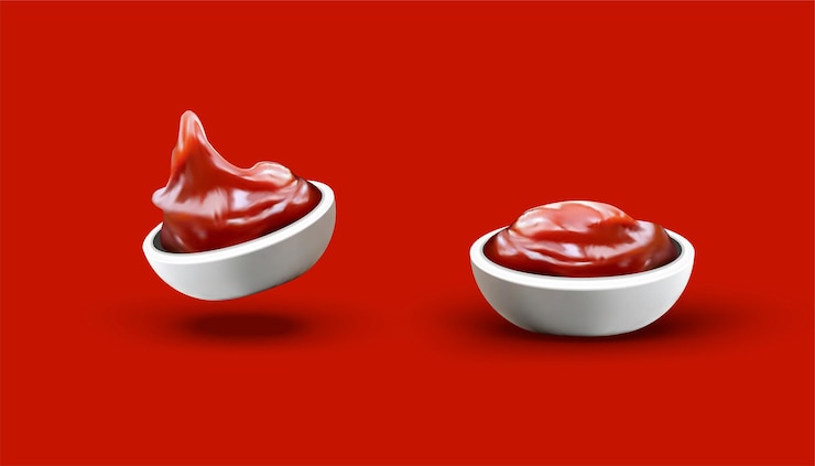 Vector salsa de salsa de tomate sobre fondo rojo en la ilustración 3d