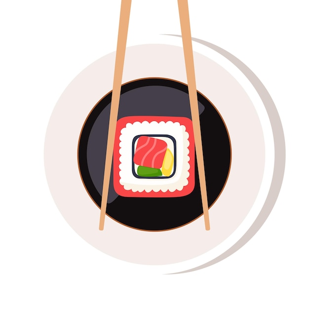 Salsa de soja en un cuenco palillos con rollo de pieza de sushi debajo del cuenco cocina japonesa