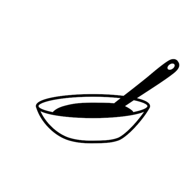 Salsa de soja en plato con cuchara ilustración vectorial de línea aislada en blanco