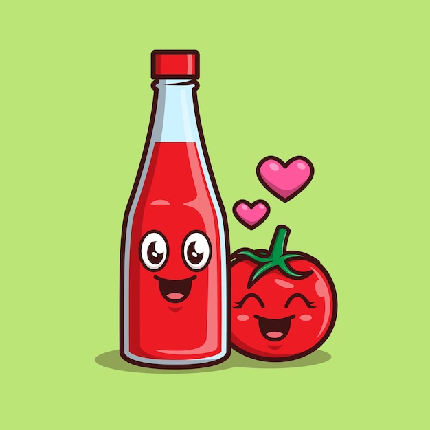 SALSA DE TOMATE DE DIBUJOS ANIMADOS LINDOS E ILUSTRACIÓN DEL VECTOR DE TOMATE
