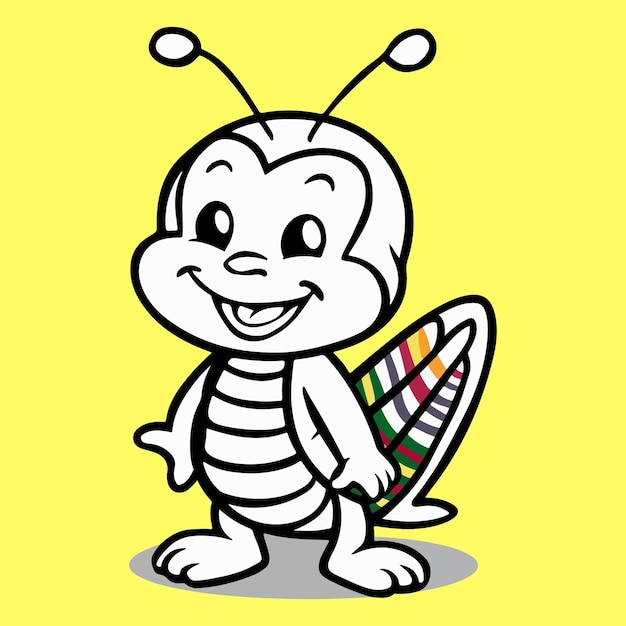 Un saltamontes sonriente con todo el cuerpo Ilustración de línea simple de estilo kawaii