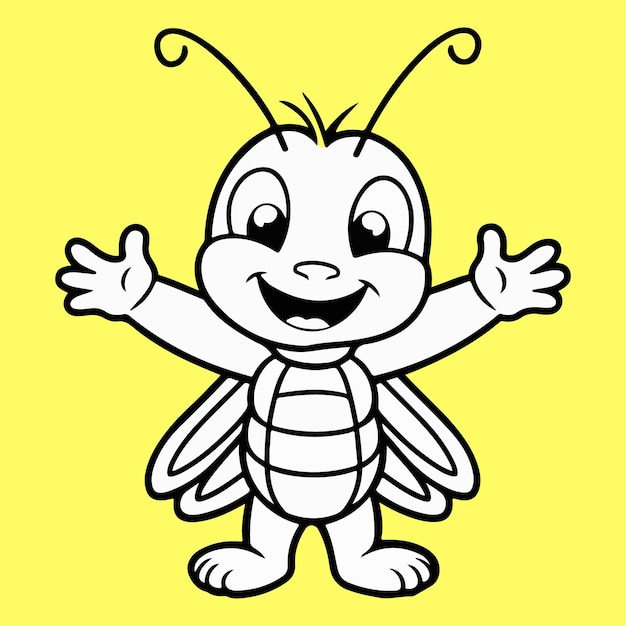 Un saltamontes sonriente con todo el cuerpo Ilustración de línea simple de estilo kawaii