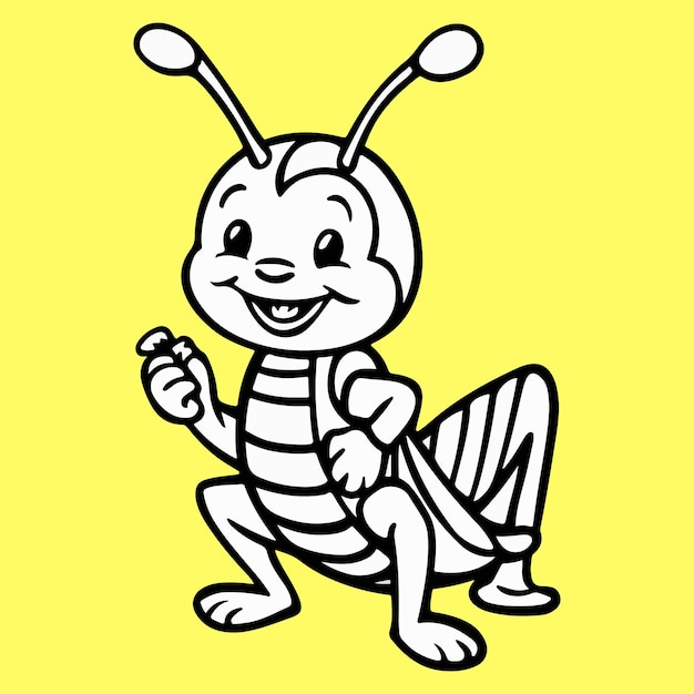 Un saltamontes sonriente con todo el cuerpo Ilustración de línea simple de estilo kawaii