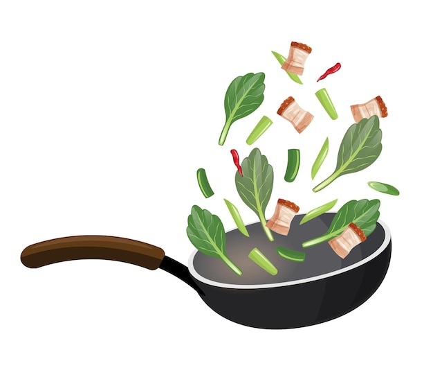 Saltee las verduras frescas con pimienta en una sartén