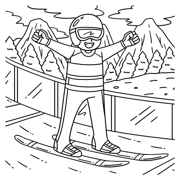 Salto de esquí hombre saltador de esquí levantando los brazos colorear