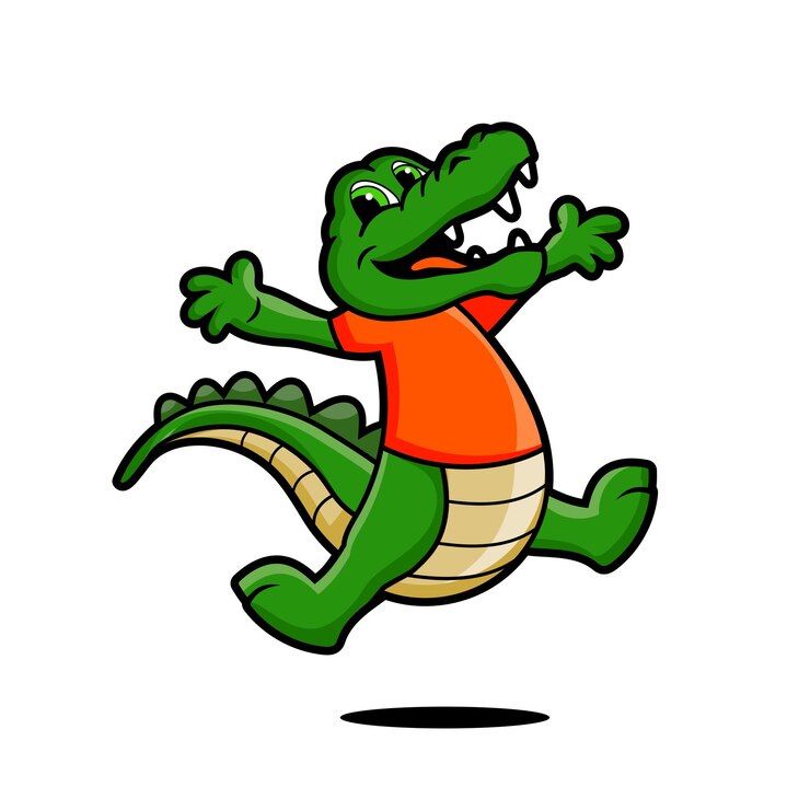 Vector salto de mascota de cocodrilo de dibujos animados