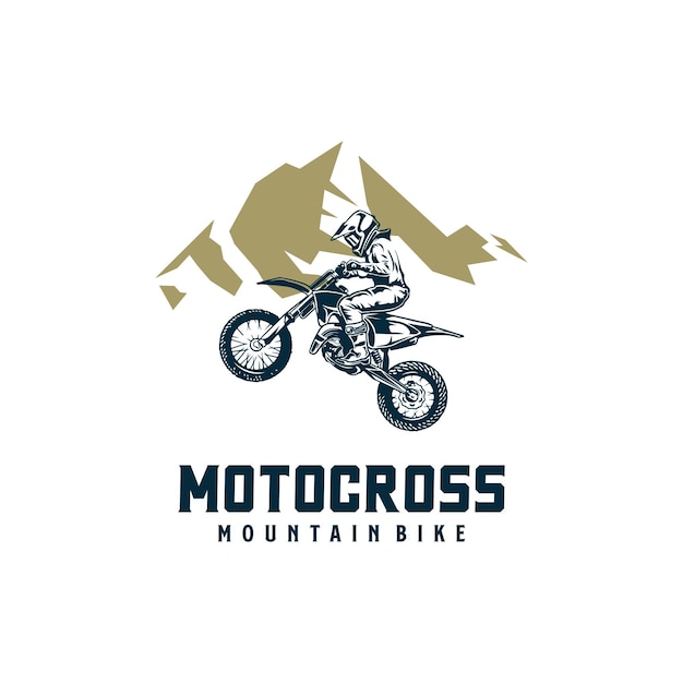 Salto de motocross en el diseño del logo de la montaña.