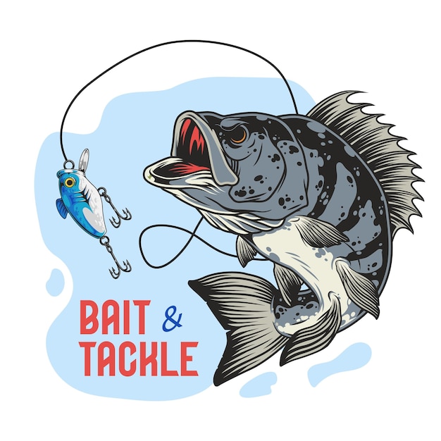 Saltos de bajo para atraer en el diseño gráfico de la pesca